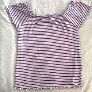 Moral Fiber Purple Lavender Black Striped T-Shirt Cap Sleeve Size XS